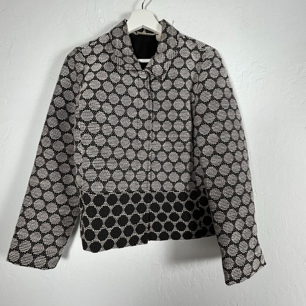 Chico's Womens Jacquard Polka Dot Blazer Jacket Size 0 Black White Lined Casual